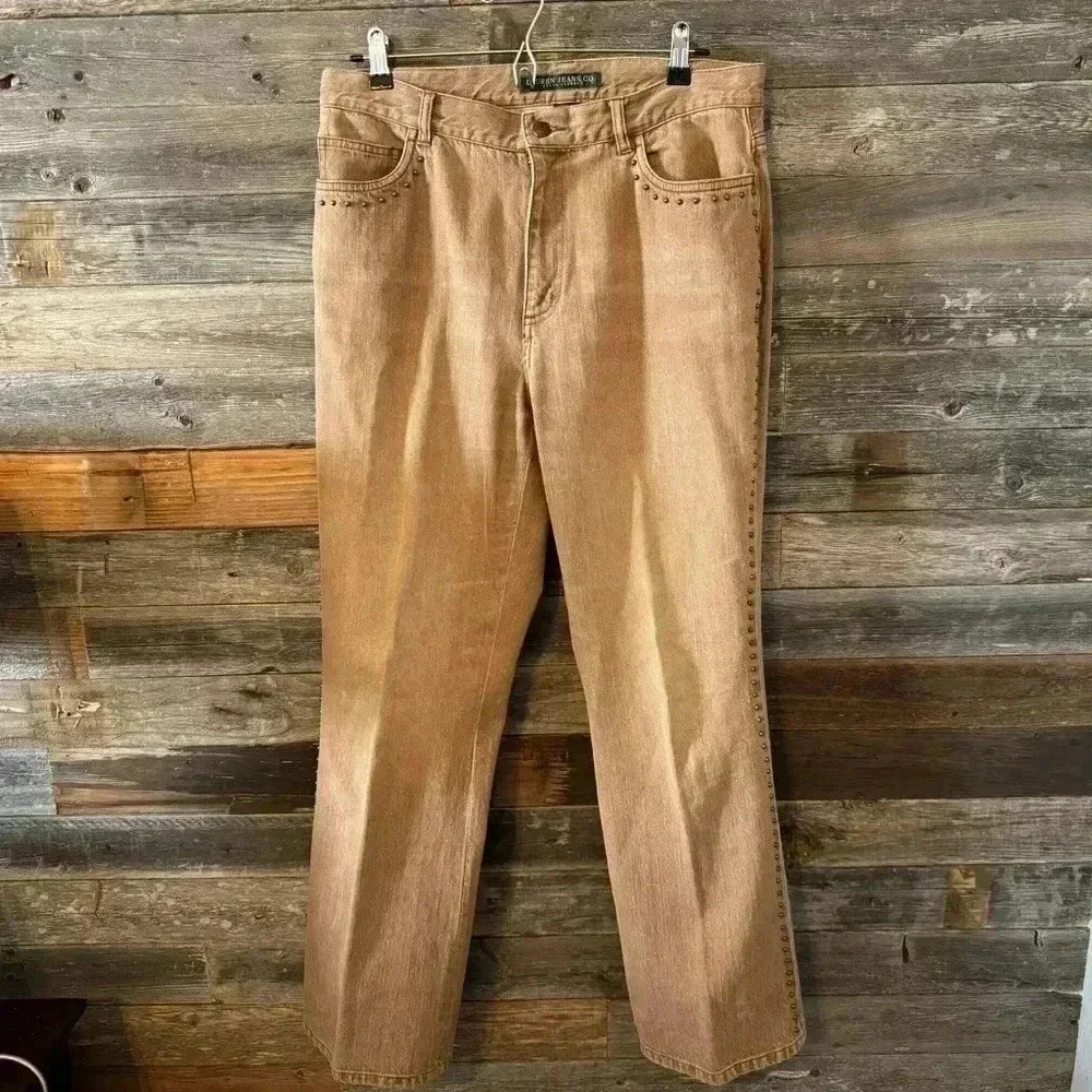 Vintage 1990s Lauren Ralph Lauren Brown Studded Denim Womens Size 12
A2